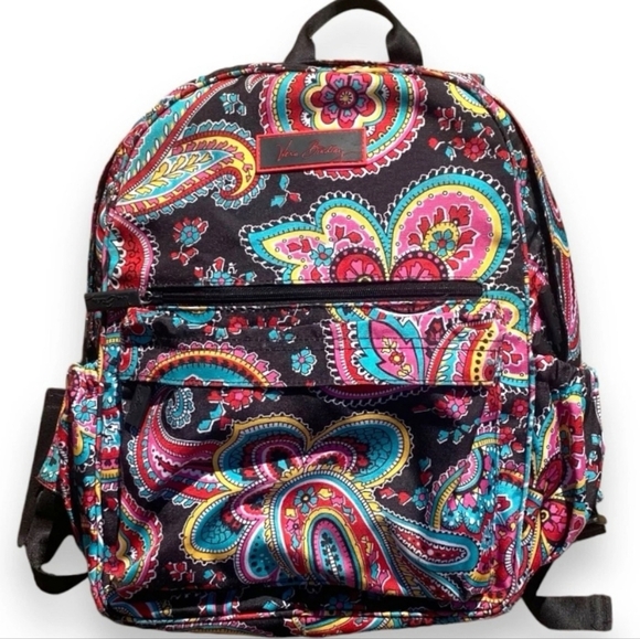 VERA BRADLEY Campus Backpack PETAL Paisley Black Pink Quilted Travel School - Picture 1 of 14